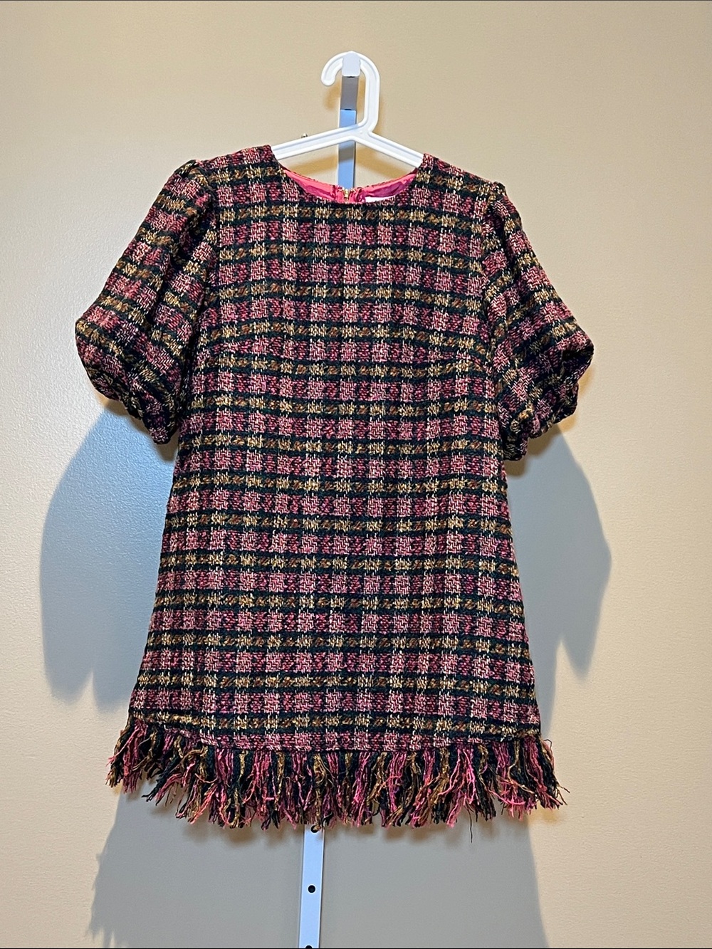Prosperina Pink & Black Tweed Fringe Dress